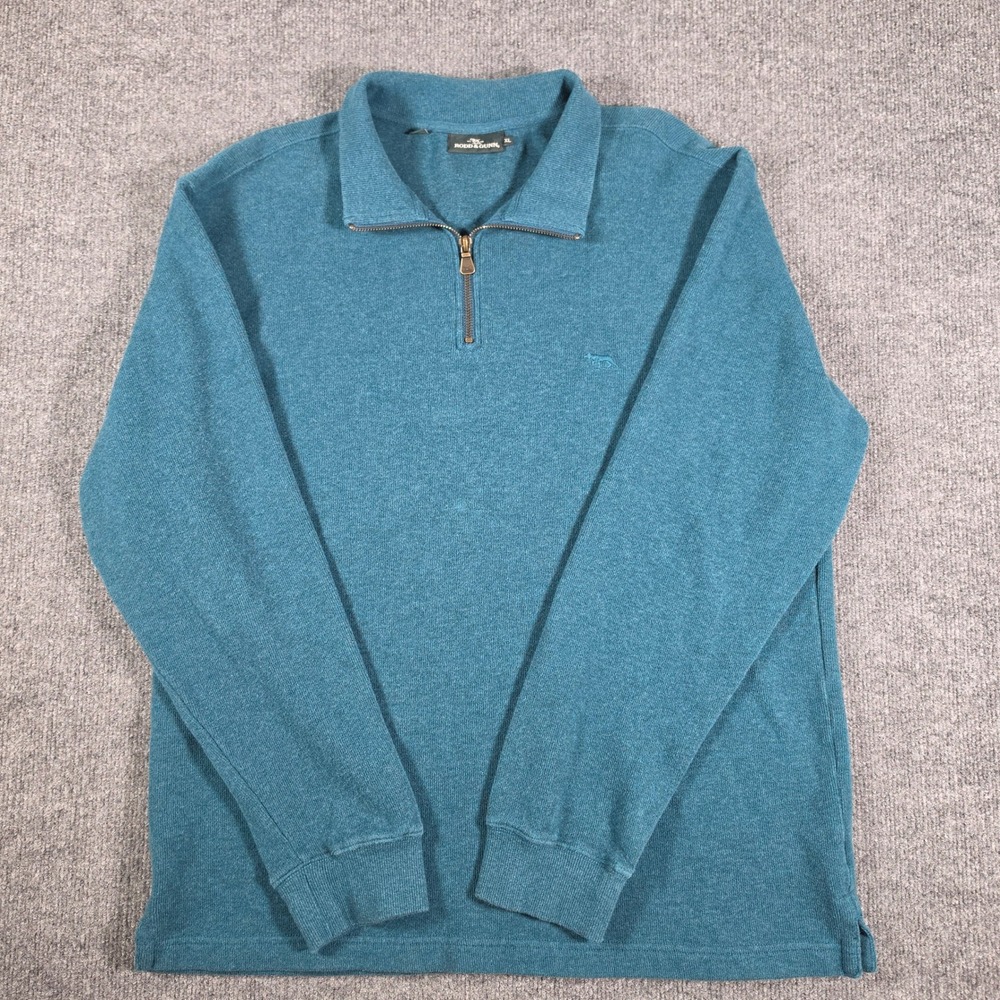 Rodd & Gunn Mens XL Quarter Zip Pullover Teal Blue 100% Cotton Sweater 000793-18